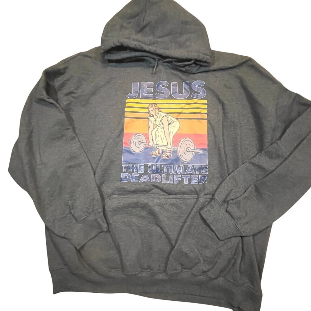 Jesus Ultimate‎ Deadlifter Hoodie 2XL Gym Lift Tee Faith Funny Graphic Pullover